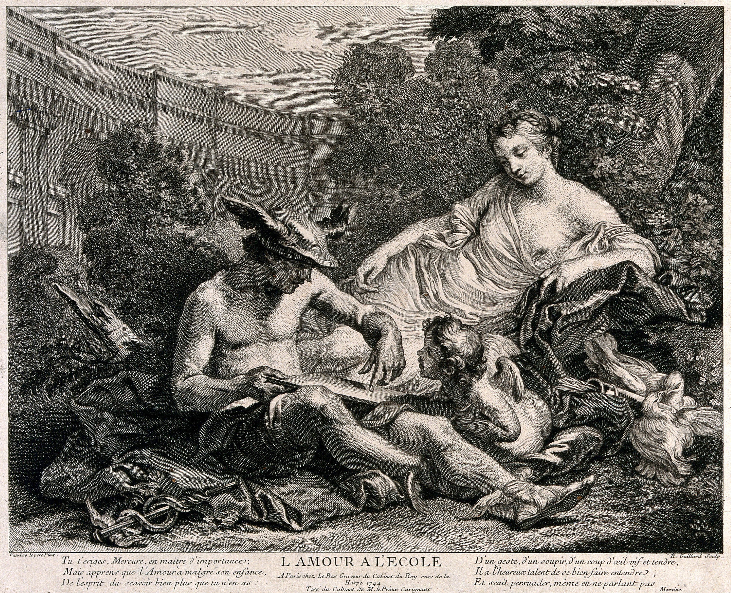Mercury, with Venus in the background, tries to teach Cupid to read